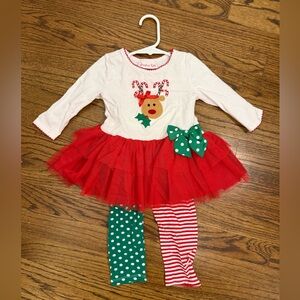 Girls Christmas Outfit with Pants and Reindeer Top - Size 18 months